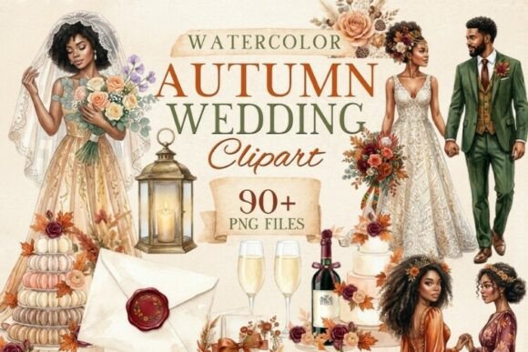 Black Autumn Wedding Clipart PNG Bundle: Your Creative Toolkit