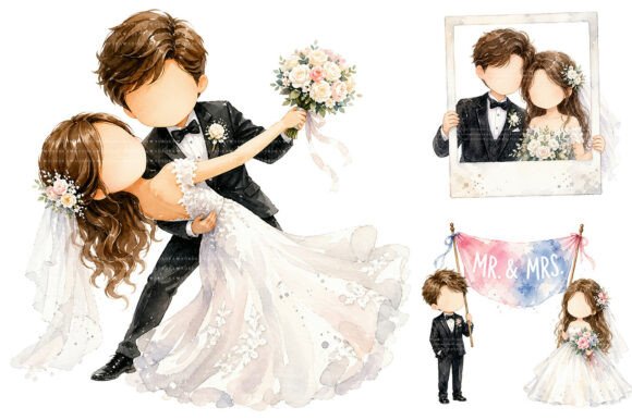 Create Timeless Wedding Designs with Faceless Couple Clipart