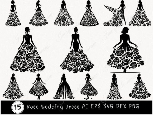 Elegant Rose Wedding Dress SVG Cut Files for Creative Projects