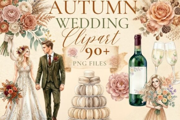 Enchanting Autumn Wedding Clipart Bundle for Timeless Designs