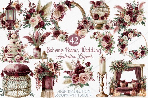 Enchanting Wedding Designs with Boheme Poeme Clipart