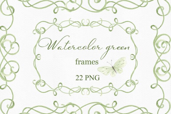 Green Ribbon Wedding Frame Clipart: Watercolor Elegance for Your Designs