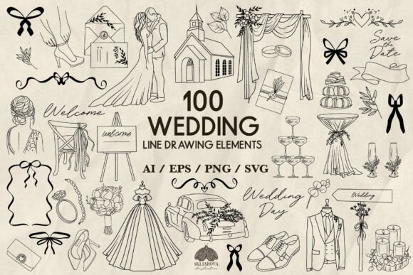 Hand Drawn Wedding Elements: A Bundle for Every Detail
