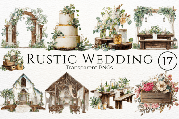 Rustic Wedding Watercolor Clipart: Nature-Inspired Digital Assets