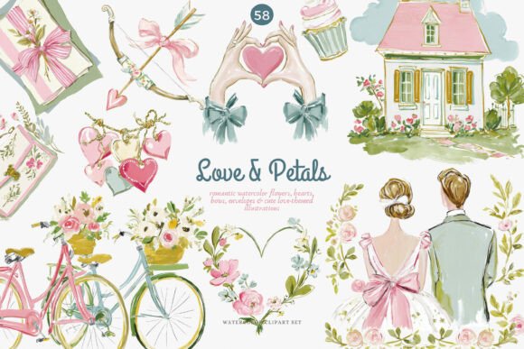Soft Pastel Florals & Hearts: A Romantic Clipart Collection