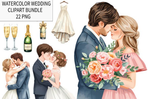 Soft Watercolor Wedding Couple Clipart: Design Ideas & Uses