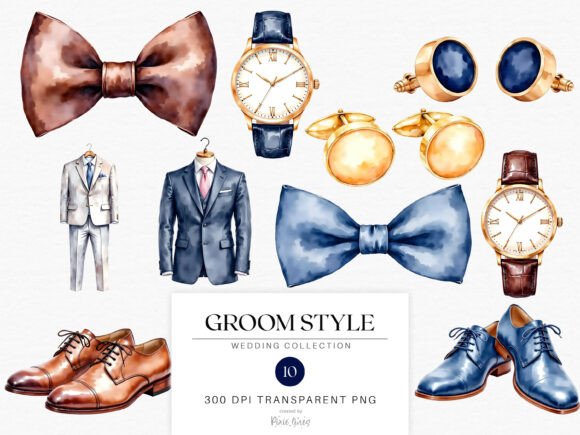Timeless Groom Elegance: Watercolor Clipart for Wedding Designs