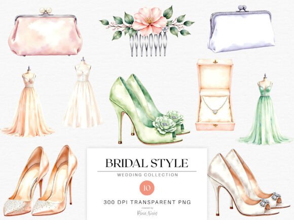 Watercolor Vintage Wedding Bridal Style: Timeless Elegance for Creative Projects