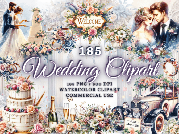 Watercolor Wedding Clipart Bundle: 185 Elements for Your Projects