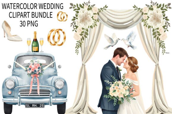 Watercolor Wedding Clipart Bundle: Elevate Your Designs