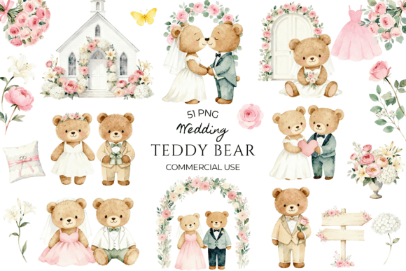 Wedding Teddy Bear Clipart Watercolor: Crafting Sweet Memories