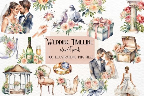 Wedding Timeline Watercolor Clipart: Elegant Visual Planning