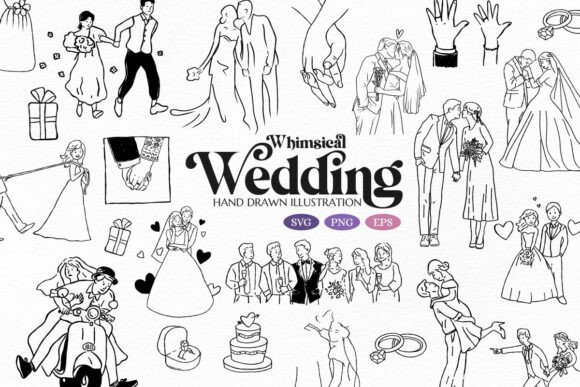 Whimsical Wedding SVG Clipart: Hand-Drawn Charm for Invitations